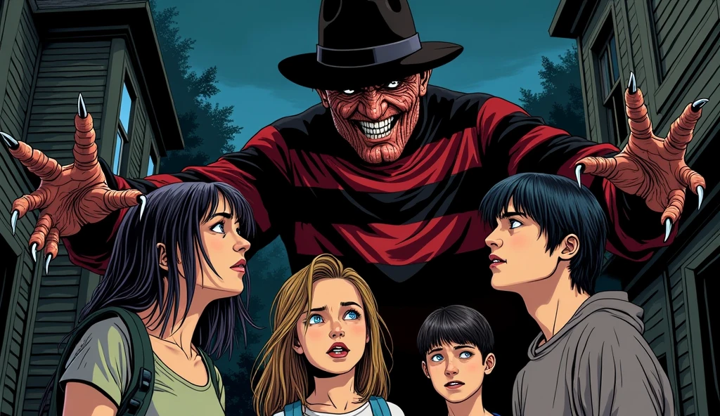 Freddy Krueger getting into children's dreams coloring page