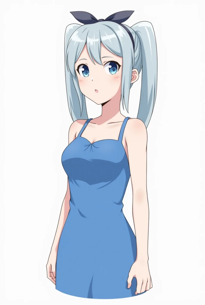 masterpiece, best quality, ultra-detailed, illustration, colorful, flat color, depth of field, 1girl, hoshimachi suisei, blue eyes, 1girl, beret, side ponytail, blue hair, anime, simple background, detailed skin texture, alluring attire, collarbone, (view from front, slender, white leotard, thighhighs, looking away from viewer)