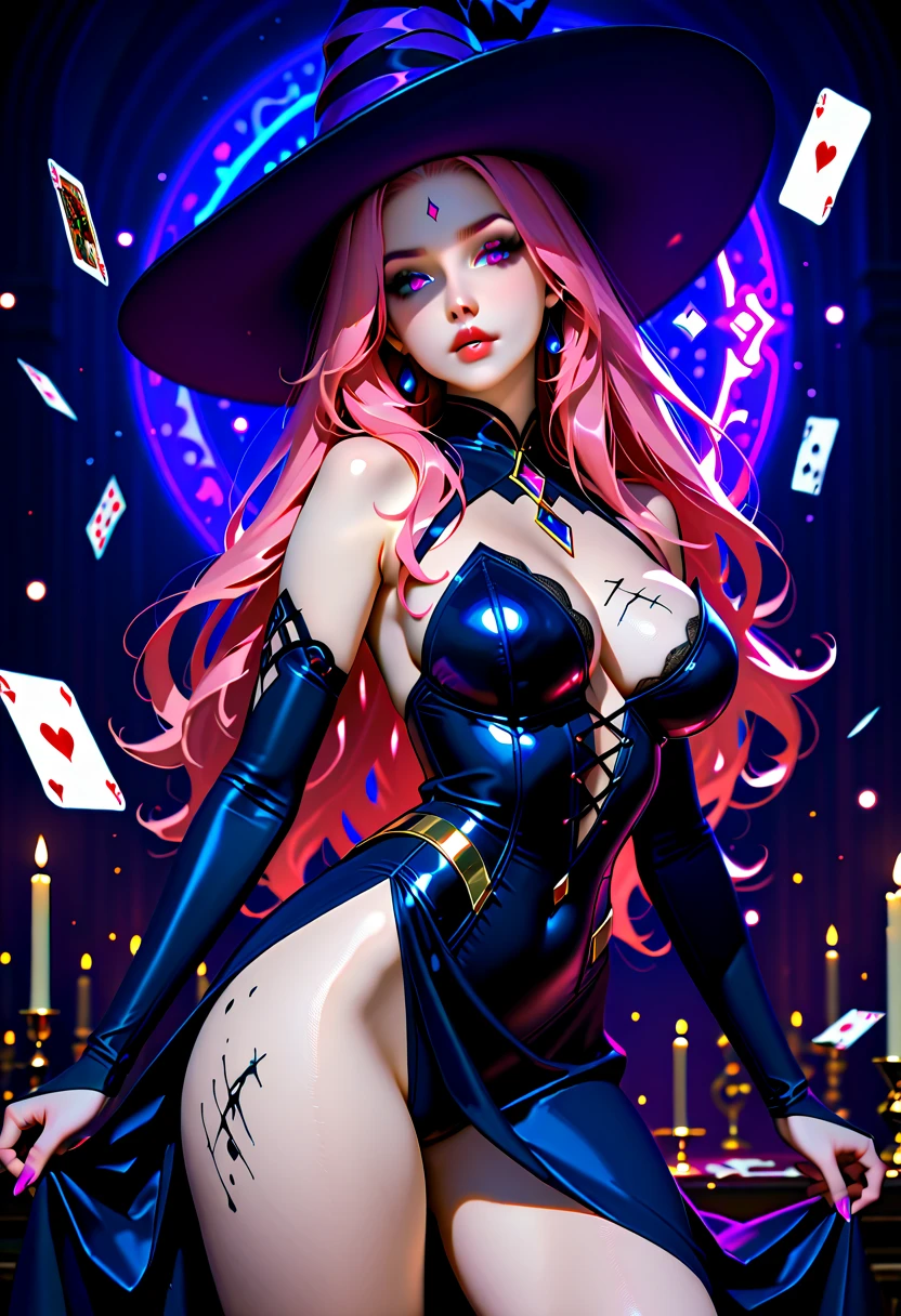 close up, Amouranth as Zatanna из DC Comics, epic villainess, witch, goddess, looking at viewer, Ghost, Dark, Ultra Detailed, pink transparent smoke swirls around her, real, high detail, best quality