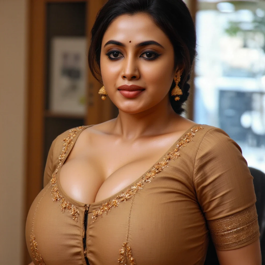 Sweaty big buttocks Indian milf women, showing giant soft breasts and nipples by opening the blouse, beautiful face, giant soft breasts soaked in sweat, super tight blouse, erotic, seducing, sexy facial expressions , indian traditional outfits, boobs valley, closeup photography, prime lens cinematic, professional