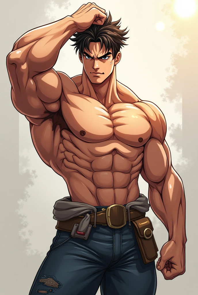 Youthful feeling,( Tattoo),(Thick body hair),Upper body,(He was wearing baggy shorts,Revealing his length, muscular, hairy),(Leaning against a tree),(For the audience) ,(Put his hands on his waist), (Focus on your audience) ,(There is a huge bulge in the area),sideways,Sharp eyes,(Thick dark brown hair),(Bottom-up view),Broad shoulders,Muscles protrude a lot,Highest image quality,cartoon ,Anime Wallpaper,Chest muscle expansion,spread your legs,Sexy,(main part, best quality),((Exaggerated muscle bulge)),The protagonist is tall,muscular and bulky, muscular characters, Awesome and cool, tall and muscular, muscular!!, Very strong, muscular attractive men, Huge muscles, Big Muscle, Muscle Man, Anime handsome man, muscular!, Giant muscles, muscular bodies,(canto da foto de baixo para cima) (imagem da mais alta qualidade) ,Close-up photos,Lion man ,real, jovem, , vestindo shorts, virilha saliente, imagem de anime, Leaning against a tree, pernas bem abertas, male face, bonito rosto jovem, cabelo subcortado, huge muscle muscles of the chest, large strong thigh muscles, Biceps Sinewy muscles, Corpo enorme, corpo tonificado devido ao treinamento intenso, Well-developed muscles, ABS transparente de 8 embalagens, 3 metros de altura, topless, , pele brilhante, rede de suor pingando, (hands on thighs), bare feet, Sem barba,Thick Legs,