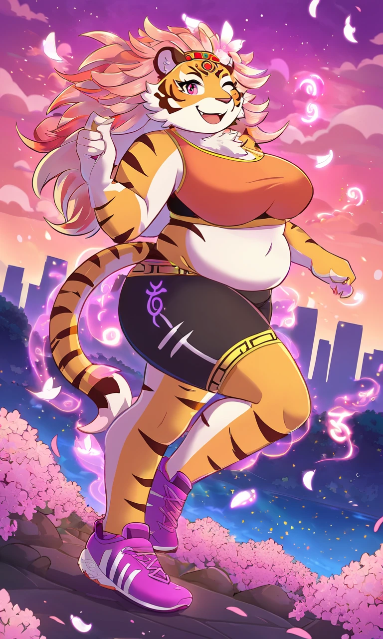 (by zackary911, by darkgem, by boosterpang), solo focus, solo, 1boy, male, lion boy, cute, girly, femboy, twink, short boy, looking at viewer, smiling, happy, athletic figure, (hyper hips:1.3), (huge bulge), bulgeJ8, penis outline, large balls, long hair, detailed eyes, lust, masterpiece, best quality, lycra shorts, white tank top, nipple outline, pink sneakers, standing upright, photorealistic, hyperrealistic, ultradetailed, detailed background, photo background, digital drawing (artwork), girly, outside, cityscape, (giant:1.8), (macro:1.6), (crowded:1.4), (figures in background), looking at viewer, stretching, (tail), gts, walking down street,