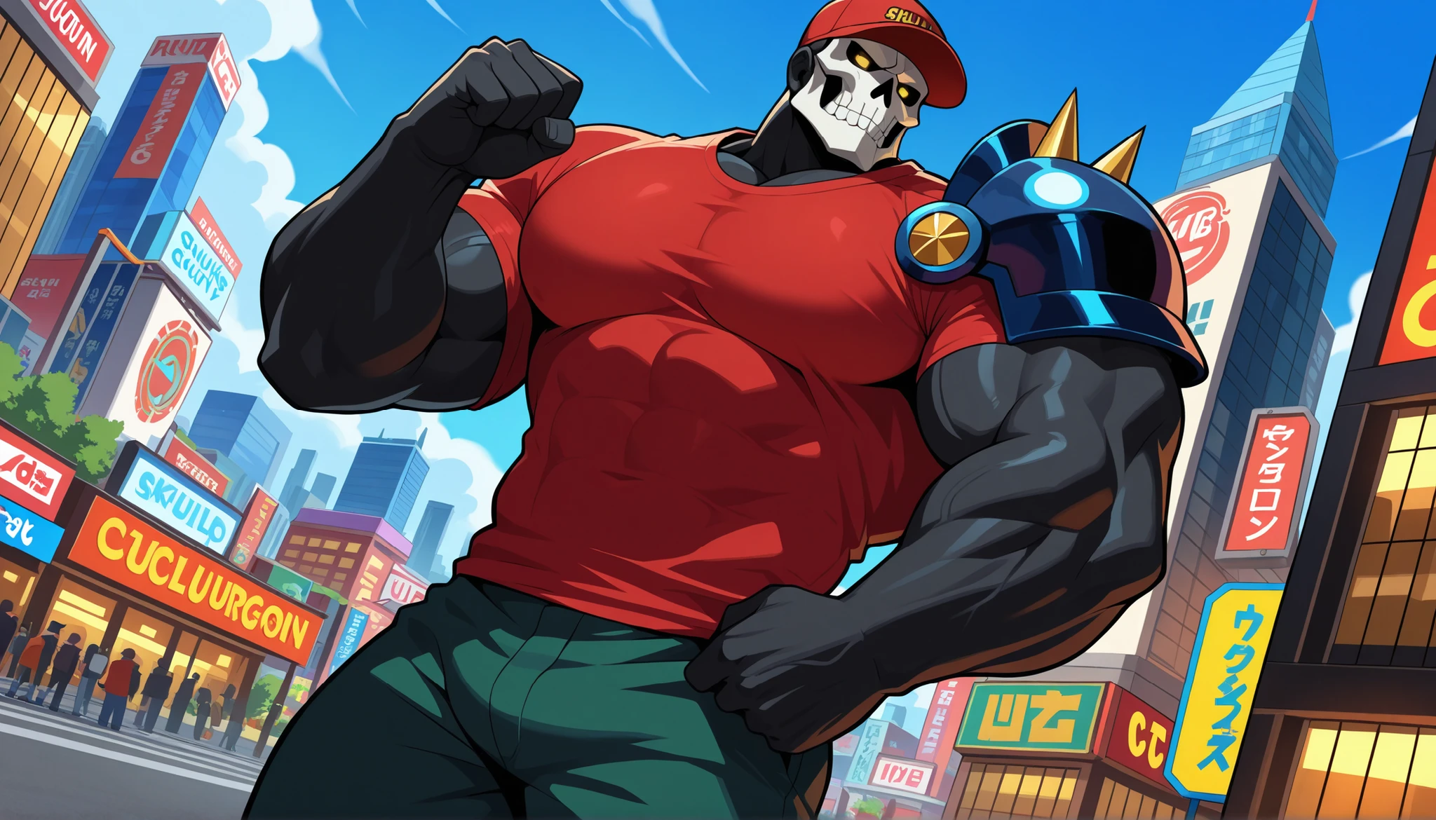best quality, 4k, male, 1boy, billy, (((Back))) A teen (standing, full body. tanned skin, silver white hair, short hair bangs that fall on both sides of his, mask, young man, alone, marked muscles, beautiful musculature, aesthetic stretch marks, inspiring physique, slender muscles, square pecs, beautiful V-cone, excellent abs and torso, chiseled abs, pectorals chiseled, perfect massive muscles, inflated muscles, voluminous pectorals, massive muscular body, a huge gigantic chest with a narrow waist, huge shoulders, ridiculously well-shaped large pecs, eight chiseled abs, (very toned and huge) with his military haircut and voluminous neck, narrow waist. Teen muscular young bodybuilder with extraordinary and firm back, chiseled muscles, rhomboid muscles, latissimus dorsi. Gigachad. He wears a red leather jacket (RED JACKET) that reaches the height of his ribs and is open. (Bare torso) and tight black latex pants, he does not use a belt. He is shirtless under his red jacket, which highlights his prominent abs and pectorals. He doesn't wear a belt. His muscles stand out. Ruins of greek temple background. Standing, full body. (((Back))) huge, firm and muscular thighs, round buttocks and round butt with back, huge ass ((firm buttocks)) with big butt. (((black latex pants))) (((Exposed muscular torso. Open red jacket.)))