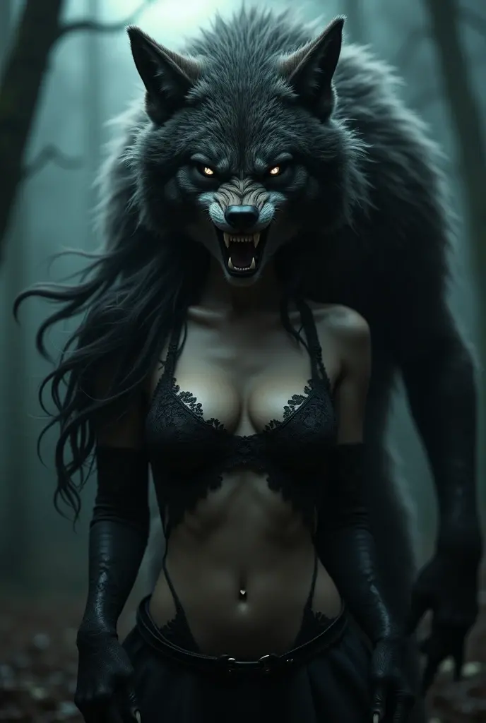 a tribal ultra-sexy witch, wolf and raven,(best quality,4k,8k,highres,masterpiece:1.2),ultra-detailed,(realistic,photorealistic,photo-realistic:1.37),detailed eyes,detailed lips,extremely detailed face and hair,beautiful woman,intricate tribal tattoos,black wolf,large black raven,dark magical forest background,moody dramatic lighting,deep saturated colors,cinematic composition