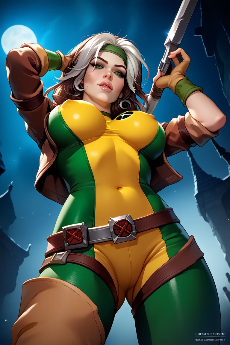 Full body shot, (Xavier Institute: 1.3), (X-Mansion), (school room), (classroom), (master piece, best quality: 1.2), playboy magazine, laying on school desk, Classic Rogue, 1 girl, Only, Rogue is a classic Southern beauty, Rogue beauty turn heads and break hearts. She is 5’ 8” and 120 lbs. She has green eyes and auburn brown hair with a distinctive white streak. long hair, perfect small breasts, smile, small breasts, brown hair, green eyes, sexy open jacket, big hair , white hair, multicolored hair, parted lips, bare shoulder blades, two-tone hair, makeup, toned, headband, tight skin, athletic female , dyed fringe, , naked, playboy photos,
Looking at the Viewer, (smsll breasts: 1.3), (petite breasts: 1.3), (perky breasts: 1.3), (realism: 1.5), (Realisitc: 1.4) , (Absurdity:1.4), 8k, ultra-detailed, Detailed Beautiful Woman, (only:1.4) , 1girl, (Viewer facing:1.2), full body shoot, sexy poses, Full body shot,