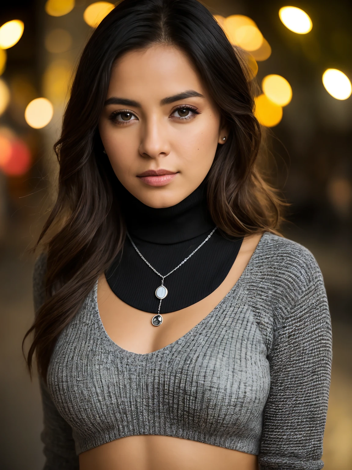 hyperrealistic beautiful busty 18-year-old teen girl with long legs wearing glossy black voluminous puffer jacket and shiny see through plastic leggins, model shooting full body photography, raven black hair with long ponytail, dark eye makeup with eyeliner, seductive smile, small necklace, 8K, Best quality, Meisterwerk, ultra high resolution, (Realismus: 1.4), Originalfoto, (realistische Hautstruktur: 1.3), (Filmkorn: 1.3), (Selfie-Winkel), 1 girl, Beautiful round hazel eyes and facial details, Meisterwerk, Best quality, street photography on a sunny day, nsfw with cameltoe