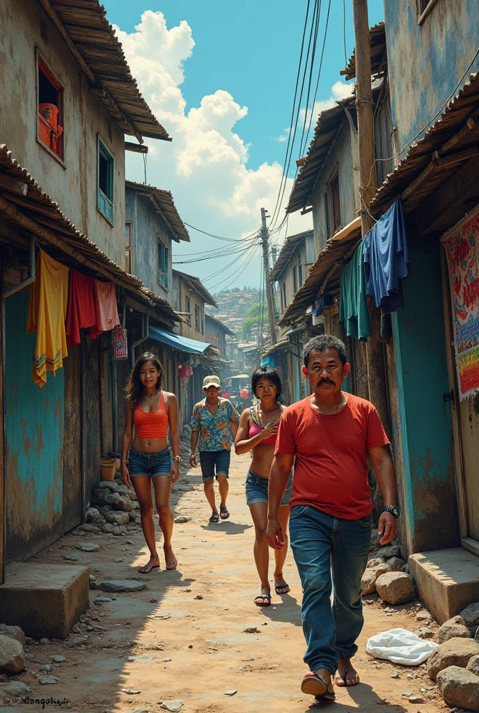 A group of people who are part of a car dismantling operation in a favela
