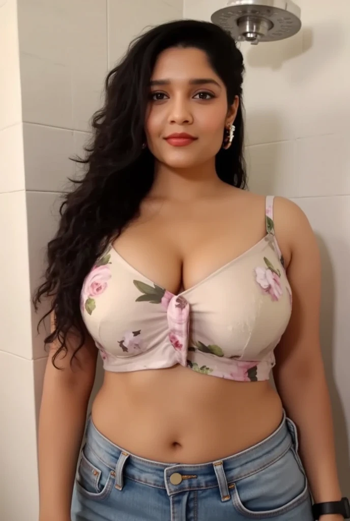 close up photo of Indian near spaceship, color full,lots of mens are watching her, they are ready to sex with her,hourglass figure, swooping breasts, deep cleavage, erotic lying over table having sex with big tulips with wide open spread legs, nipples, seductive eyes,blue mini skirt, sultry, look at viewer and subtle smile, red lips, necklace, 4K, HD