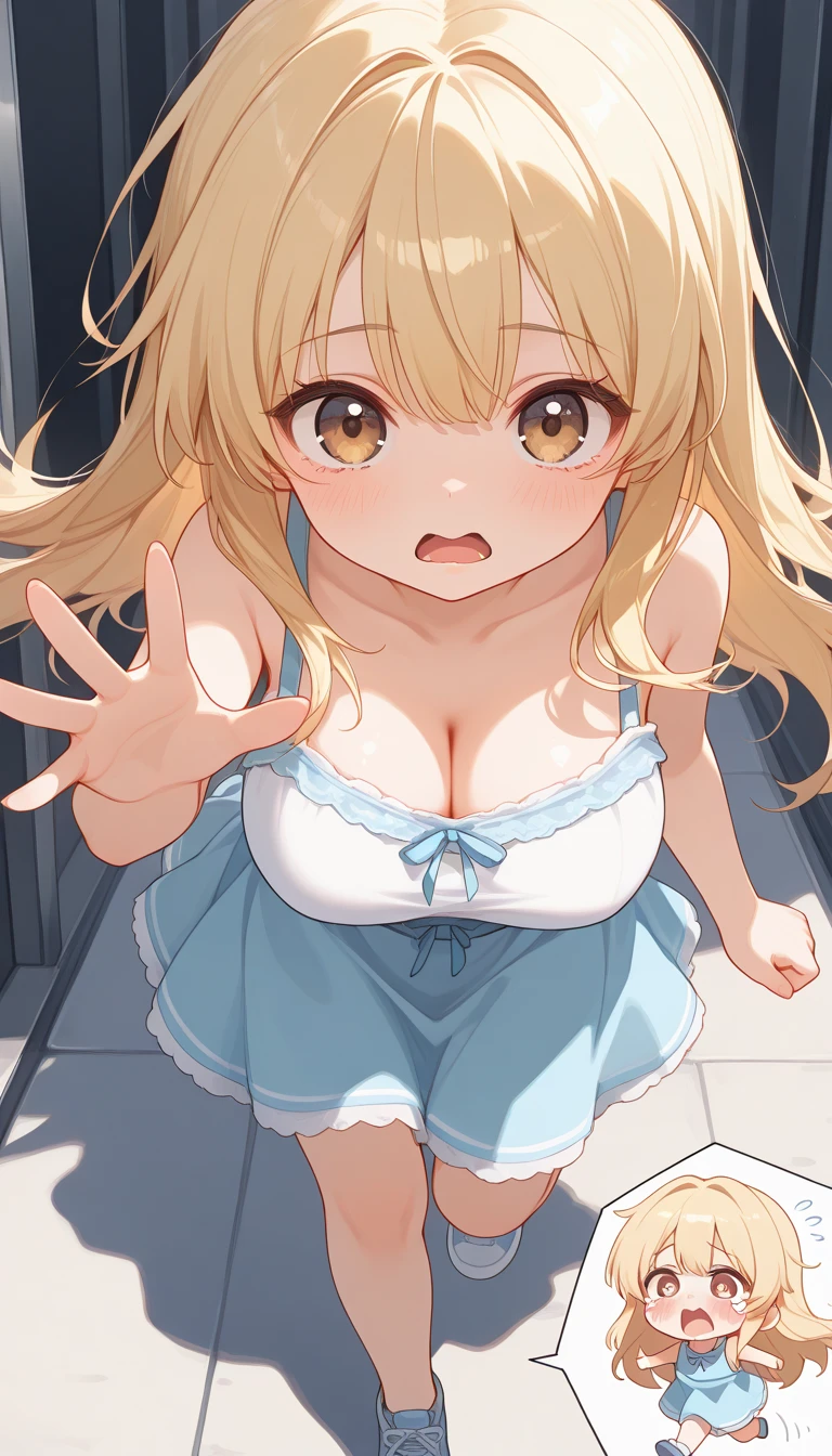 Cute skinny beautiful girl、、Big Breasts、(Embarrassed, shocked, and blushing:1.3)、Beautiful Eyes、Brown skin、Braid、upright、Lift up your skirt、anus