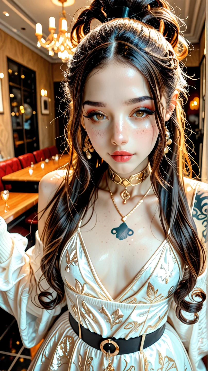 ultra realistic 8k cg, picture-perfect face, flawless, clean, masterpiece, professional artwork, famous artwork, cinematic lighting, cinematic bloom,
Super Detailed, 8K, Aesthetic, Fantastic, (RAW Photo, Best Quality), (Masterpiece), (Best Quality), Absurd, Intricate Details, (Realistic, Photorealistic), Sharp Focus, (Soft (light),
1girl, beautiful face, detailed face,Beautiful detailed eyes, Beautiful detailed lips, extremely detailed eye and face,
solo girl, mature female,
26yo old, smooth face, detailed face, smooth skin,shiny skin,
extremely realistic, hyperdetailed,
highly detailed face, highly detailed eyes,
perfect hands, delicate hands,
perfect proportions, thin waist, navel,round ass,toned thighs,big boobs,
Long eyelashes,double eyelids,detailed eyebrows,(Golden eyes:1.3),
perfect nose,
Hair:black hair, long hair, hime cut,
sweet smile,sexy full lips,
((dark red lipstick,smokey eye makeup)),
Perfect anatomy,hourglass figure,upturn breast,(36D cup size,26 hips size,36 ass size),(lips_piercing)
arabian girl, RPG, D&D,
(wearing Victoria's secret Very Sexy Rose Lace High-slit maxi dress:1.3),Shine Strap Lace thong panty,Very Sexy Back-Seam Script Thigh Highs with Reinforced Heel)),
jewelery, ,mature_female,
full body, whole body visible, full character visible, soft lighting, high definition, ultra realistic,Physically-based rendering, Vivid colors,full-body_portrait,looking-at-viewer