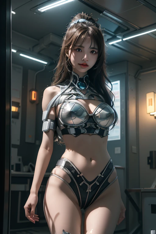 ((masterpiece, 8K, 3D, Realistic, Super Detail)), (1girl:1.3), slender 16 age, Ultra Micro photography, Lisa Blackpink Super realistic, Perfect face, 16K resolution, 4k resolution, The photo was taken from the Front, facing to the photographer, Foreground photo, dynamic lighting, high-definition resolution, Beautiful features, ((Perfect female Model Slim body)) Beautiful features, Standing pose, ((small hip)), (((2 piece Captain America armor Hotpants-Bikini))), Sci-fi futuristic, ((Captain America armor)) ((bionic Fragmented Captain America chest armor suit)), ((Exposed slim thighs)), wear mesh metal-stockings, ((slim thighs)), ((bionic Slim thighs Steel armor)), Front Full body Shot, full body portrait, perfect legs, shoes, futuristic city background