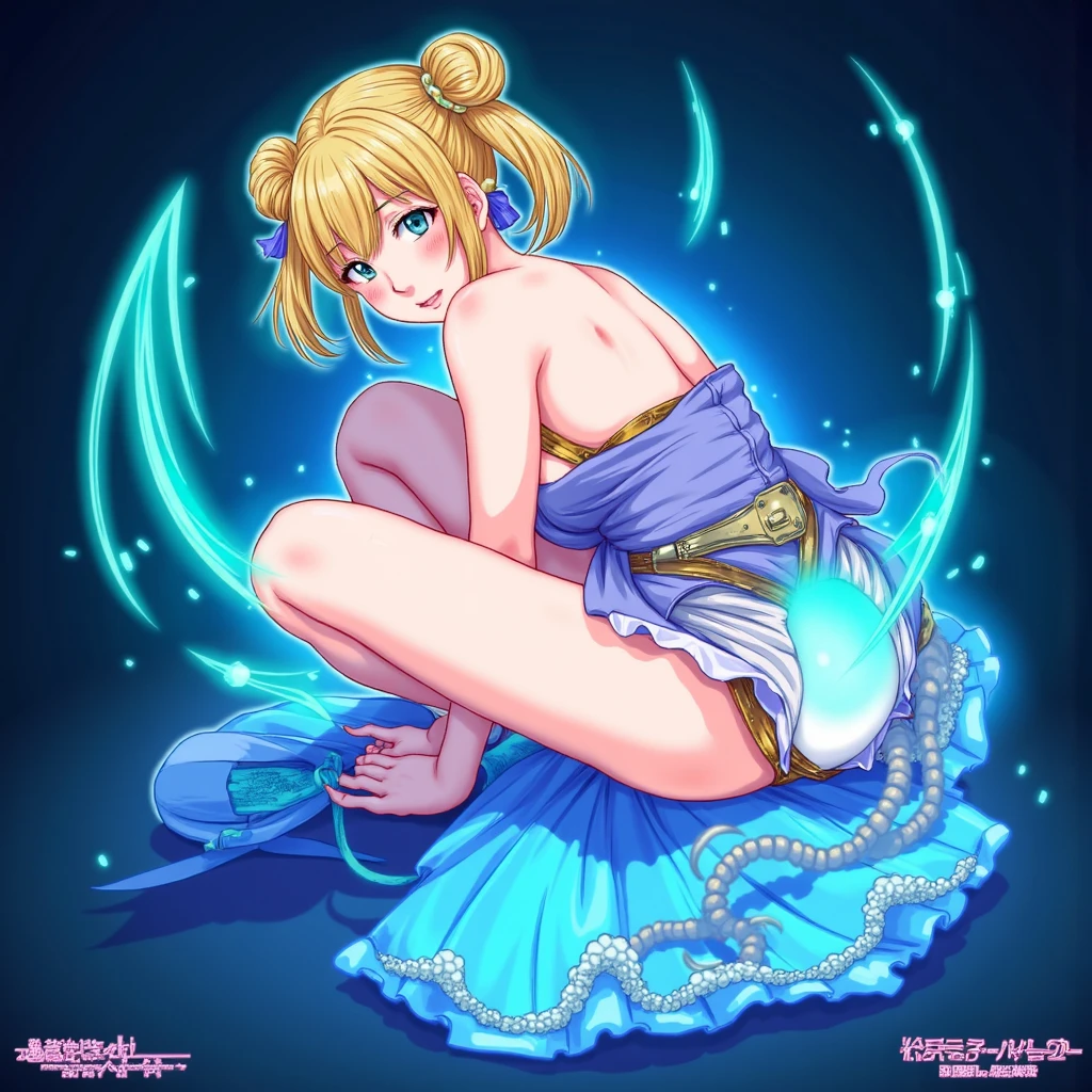 (obra maestra, mejor calidad:1.2), NSFW,1 chica, solo, frankelda, curler hairstyle,floating, yellow eyes, blue skin, dark blue hair, big breasts