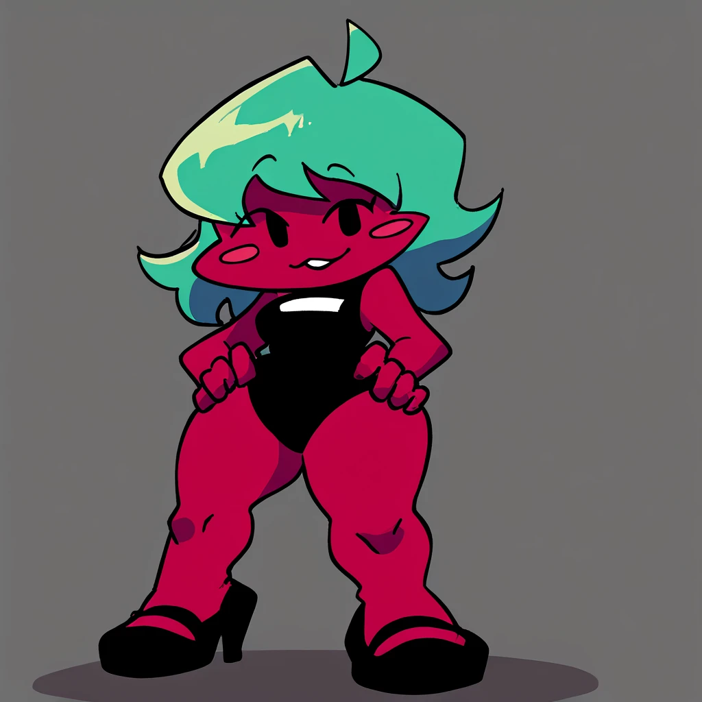 1girl, solo, best quality, demon girl, womb tattoo, lingerie, seductive look, looking at viewer, absurdres, kinkymation style, cartoony, thick outline, succubus horns, flat color, thick outline, kinkymation style, slim, medium breasts,