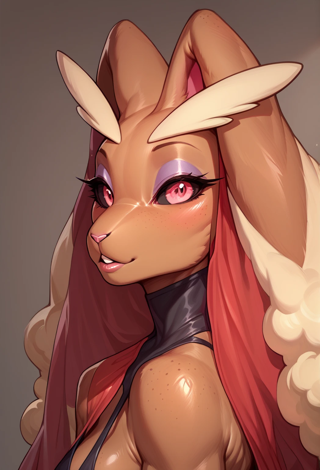 score_9, score_8_up, score_7_up, D-ART, D-ART Style, 18dart3, 18dart2, 18DART1, !!, ((<3)), 1girl, blonde hair, bob cut, fennec ears, purple oni horns, red eyeshadow, purple eyes, purple lips, large breasts, kimono, (multiple tails, fox tail), upper body, park,