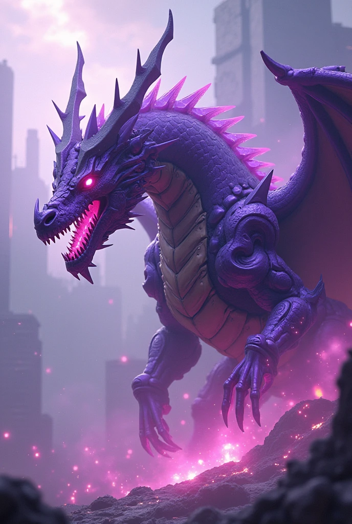 An iridescent-scales skeleton dragon with three pairs of wings