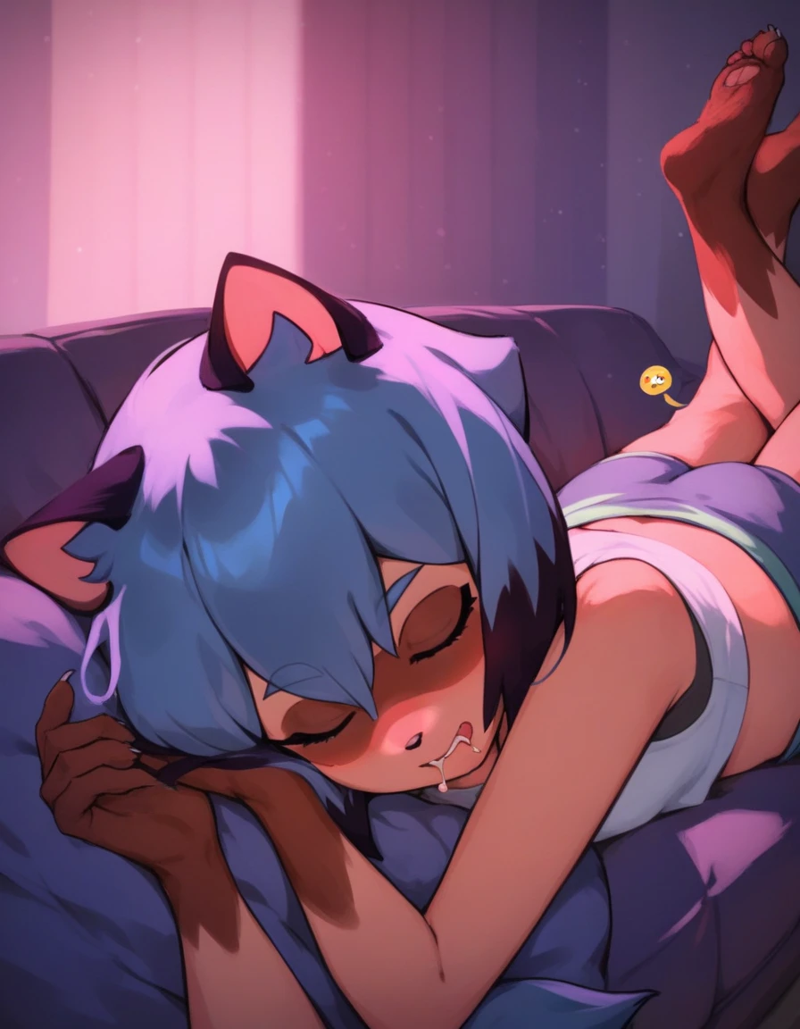 a close up of a cartoon tanuki laying on a bed, a pastel inspired by WLOP, Artstation, furry art, portrait of Michiru Kagemori, anthro art, pov furry art, lucario, commission for high res, furry art!!!, anthro paw pov art, art of silverfox, sfw version, fursona art,