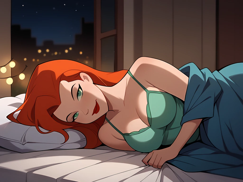 a very beautiful  woman lying covered in red roses,body covered with flowers, very hot body, long orange hair spread out on the floor, camera view from above, whole body in picture,  black lips, bright glowing eyes, blue eyes like crystal, perfect body, 