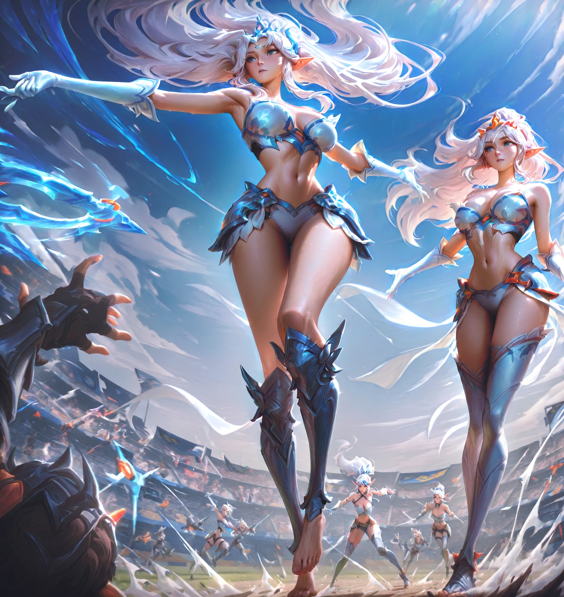 (first work:1.2), (The best quality:1.2), perfect lighting, Dark Magician Girl casting a spell, in battle, Fight a red-skinned dragon.in your twenties, floating in the air, Visible medium breasts, transparent neckline, blue cloak, big hat, from above, shines, yugioh game, The magic of the heart. LIGHTS OF THE HEART, romantic heart. dragon battle