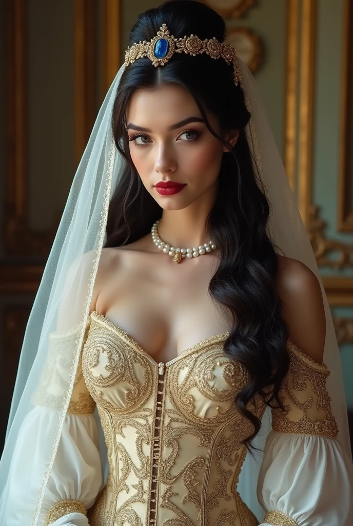 portrait Ronni Hawk, wearing veil bride costume, stay in bed, character portrait, 3 9 9 0 s, long hair, intricate, elegant, highly detailed, digital painting, artstation, concept art, smooth, sharp focus, illustration, art by wlop, charlie bowater and alexandra fomina, 16 k, nude breasts
