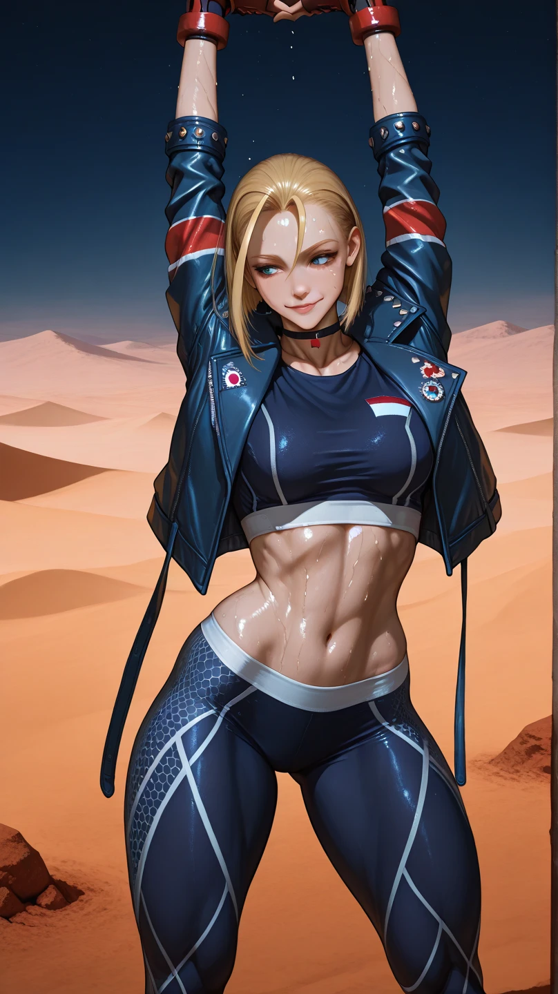 Vannesa,white hair,dark-skinned female,brown eyes,toned ,abs , solo, sitting,
VnsA,dog tags,elbow pads,open camouflaged jacket, midriff ,camouflage pants,combat boots,black bra,fingerless gloves,cleavage,sleeves rolled up,
(insanely detailed, beautiful detailed face, masterpiece, best quality) <lora:Vannesa-09:0.7>