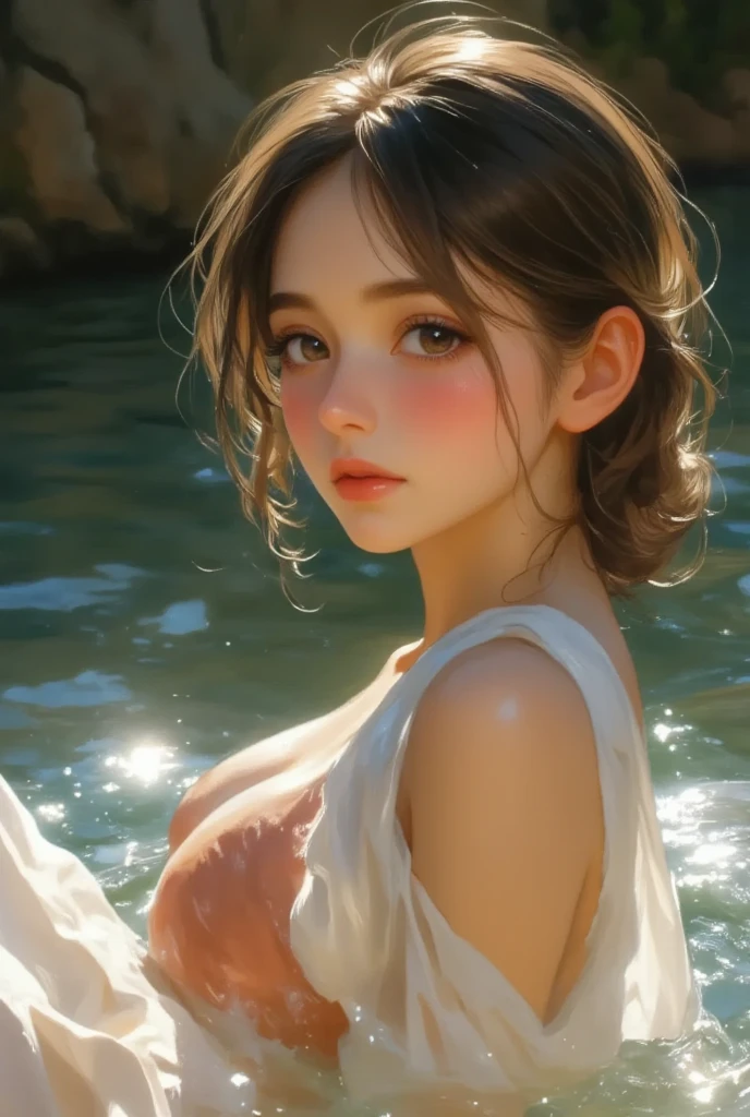 全naked、完全なるnaked、 fully exposed、Fully exposed nipples、No bra、masterpiece, (Detailed), 最high quality, Backlight、No bra on、nakedの胸を露出, high quality, 8k, (Sweaty:1.3), naked, Big Breasts, beautiful , Detailed real vagina, The areola is completely visible、nakedの胸を露出、No bra、high quality pussy, Huge clit, Thin pubic hair, Pee, urination,