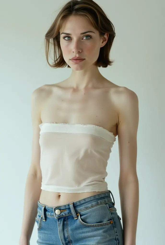 Very skinny  splattered with milk, 11 years old, fragile body, daintily, anxious look, Thigh gap, slender, blonde hair, young face