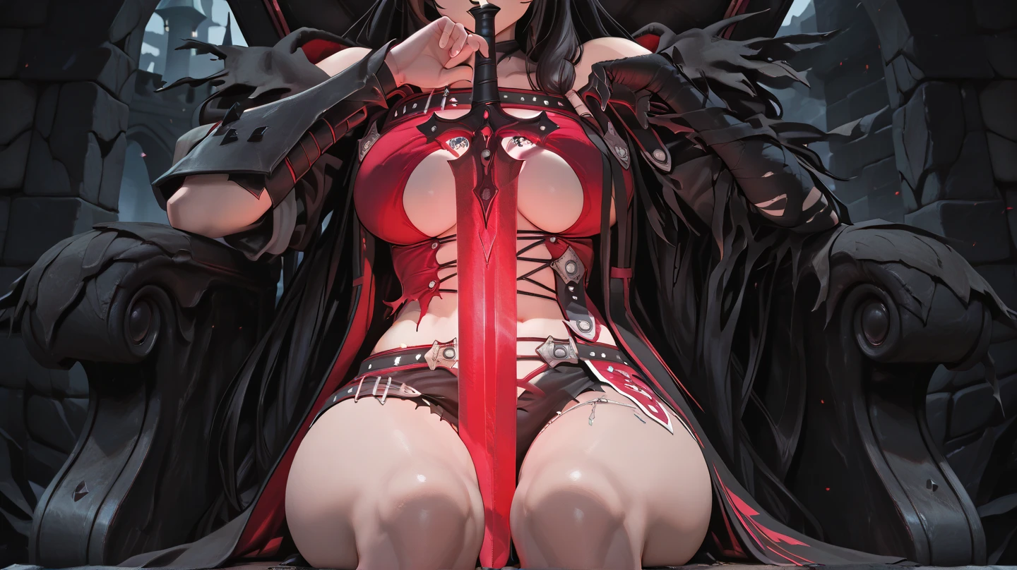 Fighting nuns。Chainsaw in hand。Hold a big weapon。Yandere Face。A smile。bodystocking。The navel is visible。red eyes。Chain Array。Tangling chains。sharp claws。Sexy。Dark indoor。