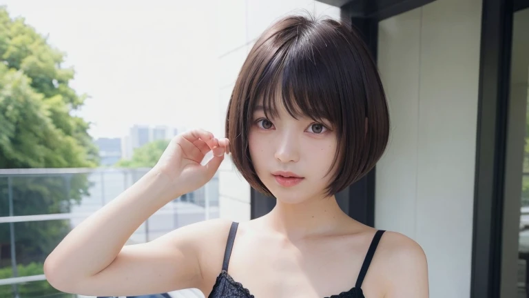 Open your legs、sexy。
Female in her late teens、Light bangs、short hair、Salon model、Natural look。
She Japan。