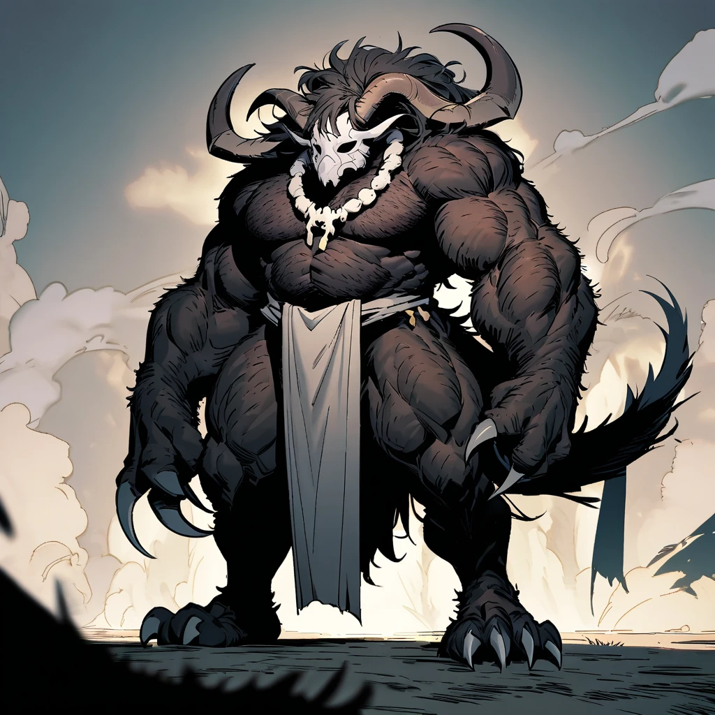 idle standing pose full body muscular krampus, pleasured face, full body