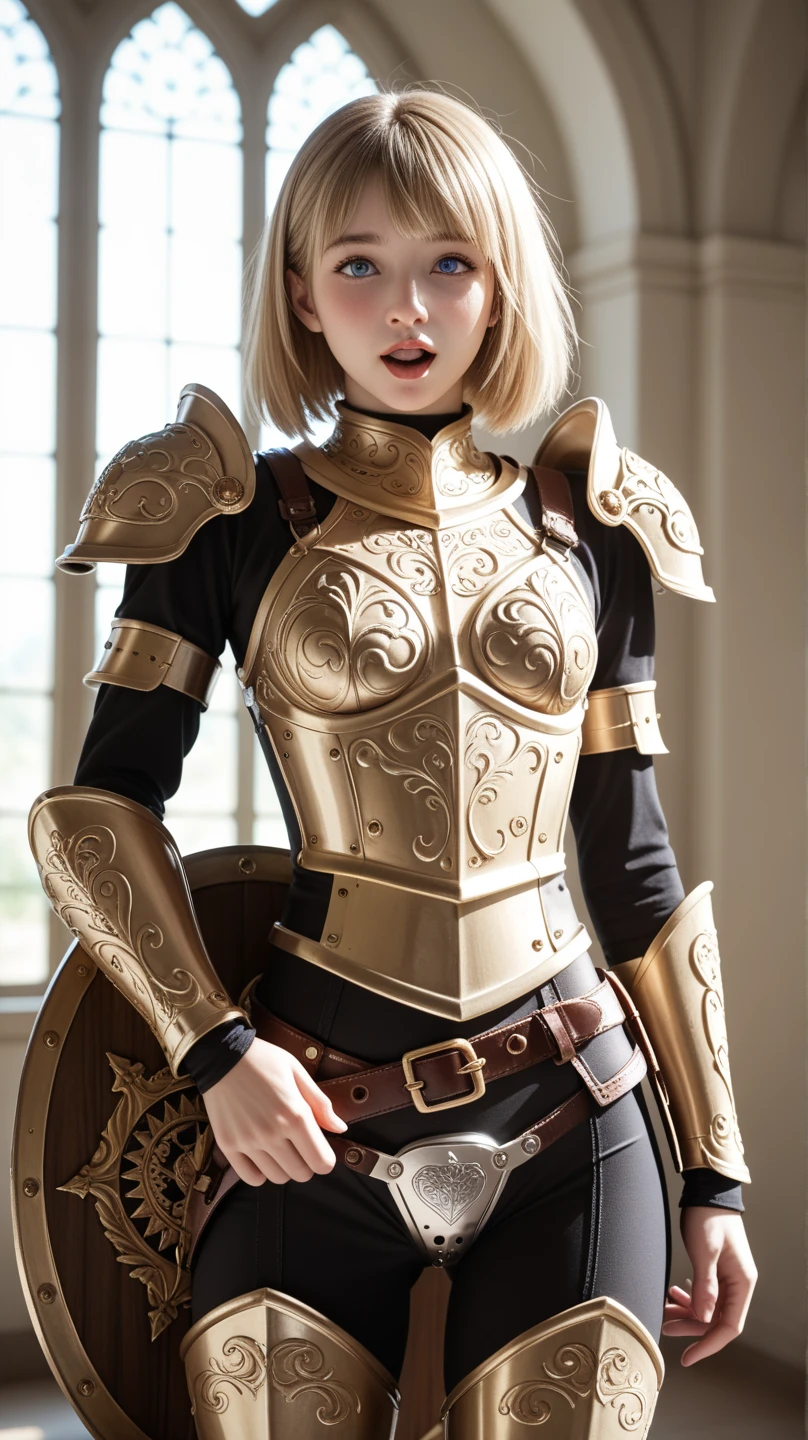 a close up of a woman in armor with a sword, stunning armor, wearing fantasy armor, very stylish fantasy armor, gold heavy armor. dramatic, beautiful armor, fantasy armor, black and gold armor, gothic armor, wearing ornate armor, intricate armour costumes, female armor, ornate gothic armor, ornate , wearing louis vuitton armor, girl in knight armor