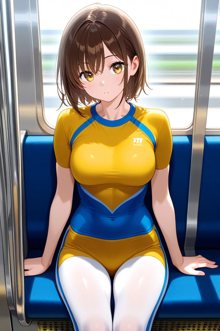 8K resolution, Ultra-realistic, Super detailed, high quality, (Two Girls:1.1), Sitting in a seat, in the train, , School Bags, shirt, (From below:1.2), One girl looking over her shoulder,1 Girl, Beautiful Japanese Woman, thin rag, (Stick your butt out: 1.2), Beautiful Face, short hair, (Huge breasts, Cleavage:1.2),(Swimsuit:1.3), (Camel Toe),cute,cute,Wet,From behind, Buckshot,, One girl looking over her shoulder,Idol Sculpture, Korean Idol, Nogizaka idol, Put your arms behind your back,Raise your arms,(Digression)