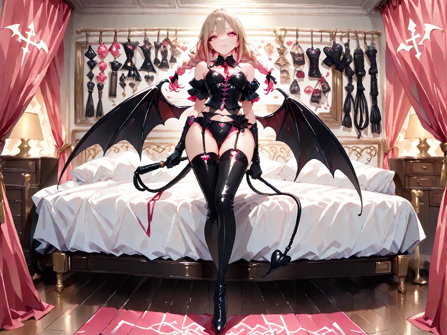 best quality, masterpiece,ultra detailed, official art,(extremely detailed CG unity 8k 
wallpaper), (masterpiece), best quality, illustration, (powerful), art oflight, artist style, beautiful detailed star sky,(((bat print))), (cygames:1.4), (dark flame:1.3), Japanese light novel cover, grand scene, dark bodysuit,((fullbody)),((succubus tail)),
 (beautiful detailedgirl), (((solo))),(((full body))),wet skin, (((demon queen))), 
metal, complex pattern, beautiful detailed hair,red luminous eyes, longeyelashes, 
((constricted pupils)),pointy ears, slit pupils,silver long hair,beautiful collarbone , (purple tattoo), (tattoo on leg), tattoo on arm, luminous gem on chest,(demon heart tail),demon fang, pointy ears, 
((purple long  fingernails)),(bat decorate soft armor), ((bat decorate high heels)),giant bat wings,(fingerless_gloves), bat print black garter belt, (elbow_gloves),fang out, a group of 
bats, ((endured_face, open mouth, seductive smile, )),lingerie, 
bat decorateanklet,bat decorate body,(presenting foot), (luminous tattoo),(queen),useing magical, (beautiful detalied hands), nfsw, (((pink steam from full body ))), ((2legs)) , ((neck biting)),