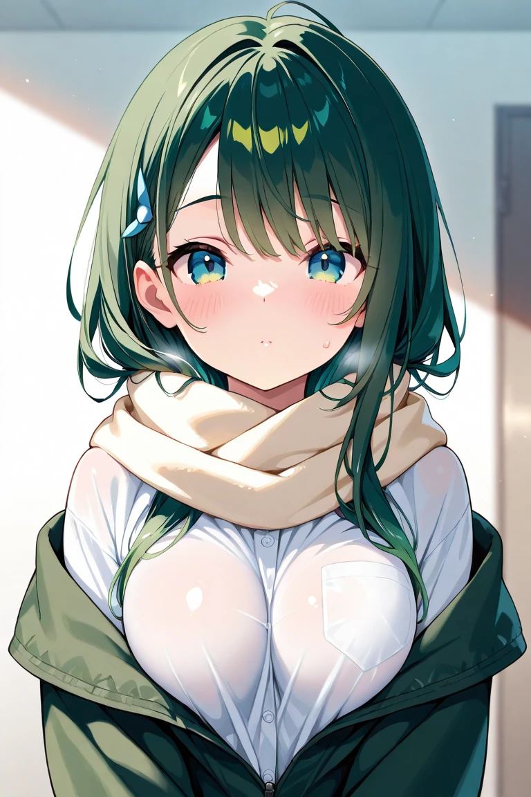 mastute piece,Best Quality,insanely detailed,8k cg,nsfw,
(shoot upper body:1.3),
(1girls:1.3),standing,looking at viewr,body in front,both arms behind back,(Snowboarding Wear),(bare breasts)
break,
blush,shy,(trembling:1.2),(Green Hair:1.4),Twin tail hair、
break,
perfect breasts,perfect teats,(open mouth:0.9),(large breasts:1.2),
Ski resort,Slopes，