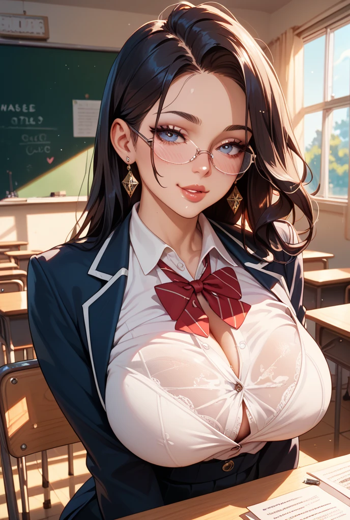 ((Best quality)), ((masterpiece)), (detailed: 1.3)
Beautiful woman, one girl, very detailed eyes, very detailed hair, very detailed clothes, very detailed face, 20 years old girl
((Purple eyes)), ((black hair, twin tails hairstyle, long wavy hair, long side bangs)), ((white bow hair clip)), ((elf ears)), heart earrings, piercing, tanned skin, ((white lace bralette)), ((white leather skirt)), large breasts, cleavage, thick ass, choker, heart necklace, beautiful eyelashes, eyeliner, sultry eyes, juicy lips, soft blush, smooth skin, freckles, natural eyebrows.
Posing sexily, provocative, looking at viewer, in love with viewer, cinema lighting, standing, leaning against table, school, class room.