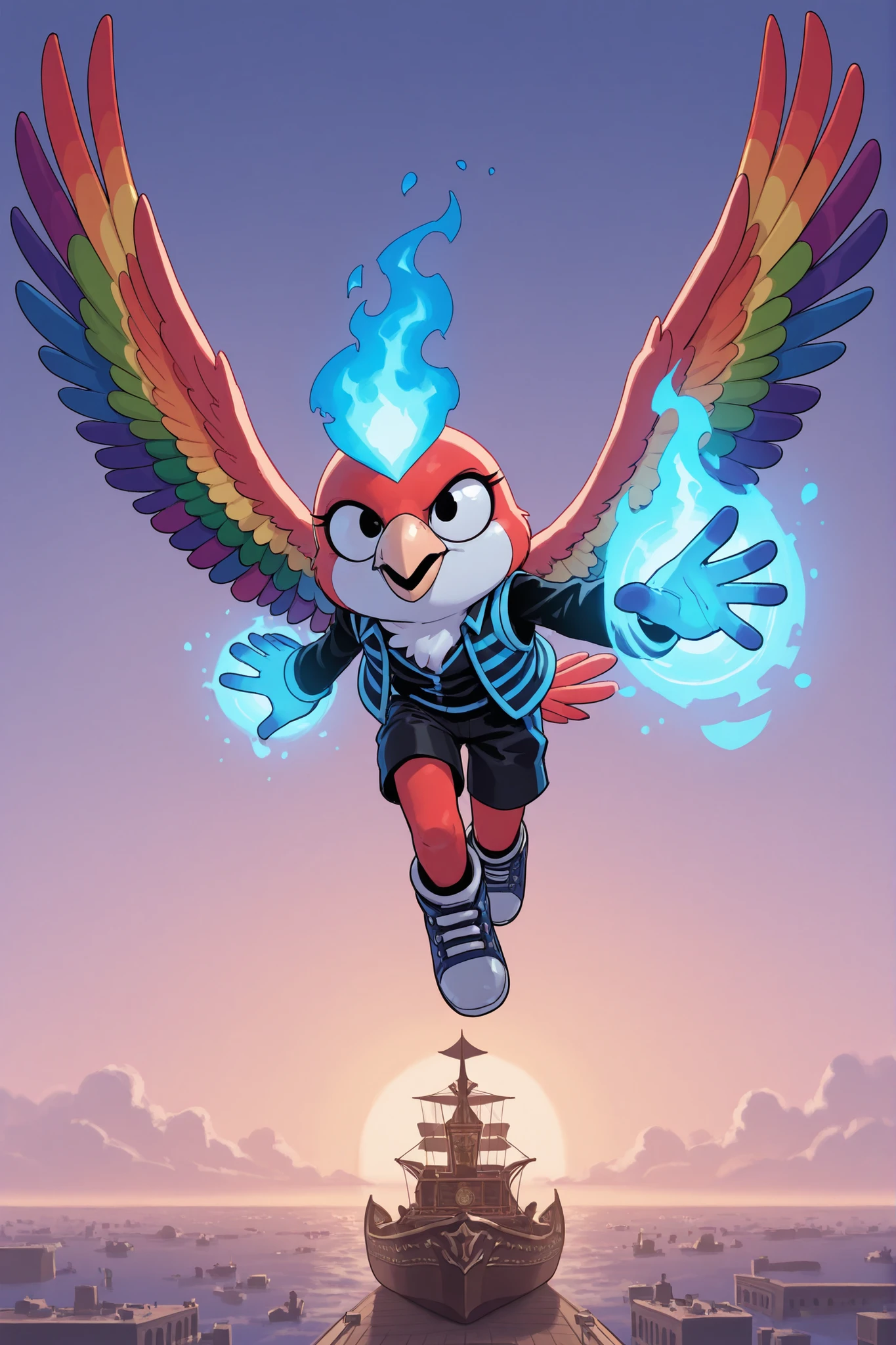 Solo, female chicken, jumping, mid-air, from an airplane, to a spaceship, red and white feathers, bright yellow beak and eyes, blue spacesuit with helmet, surprised expression, by spacechicka, by egghead123, by cluckingaster, by hennypenny, by roostertales, by feathergirl, by chickaspace, by quirkyrooster, by egghead42, by peckingorder, by cluckinggal, by poultrypilot, by featherysoaring, by chickenastronaut.