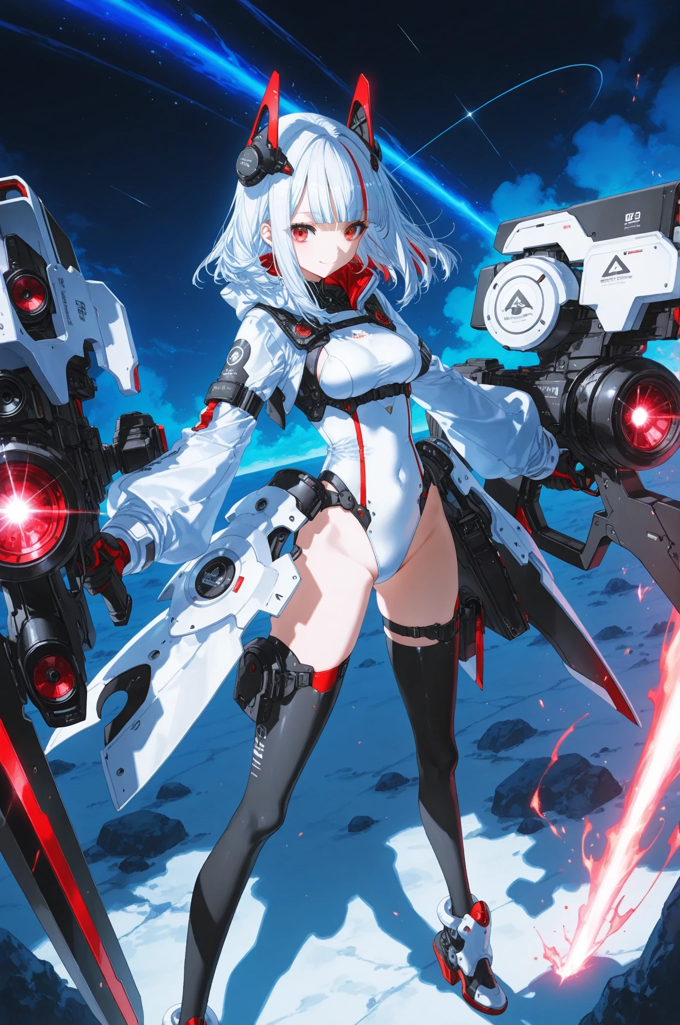 1girl,solo,best quality, masterpiece, 8k,raw photo, Year 2510, Three Futuristic Sexy Topless Space Women attack with LASERS