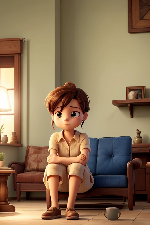Helen parr, solo1, mature female, brown eyes, brown hair, short hair, small breasts, collarbone, casual, (cold light), thick thighs, jeans, white collared shirt, sitting, ((green couch)), 80s living room, watching tv, daylight, window, remote controler, empty eyes, half-closed eye, from below, spreading legs, holding crotch, rubbing crotch, ((drool))