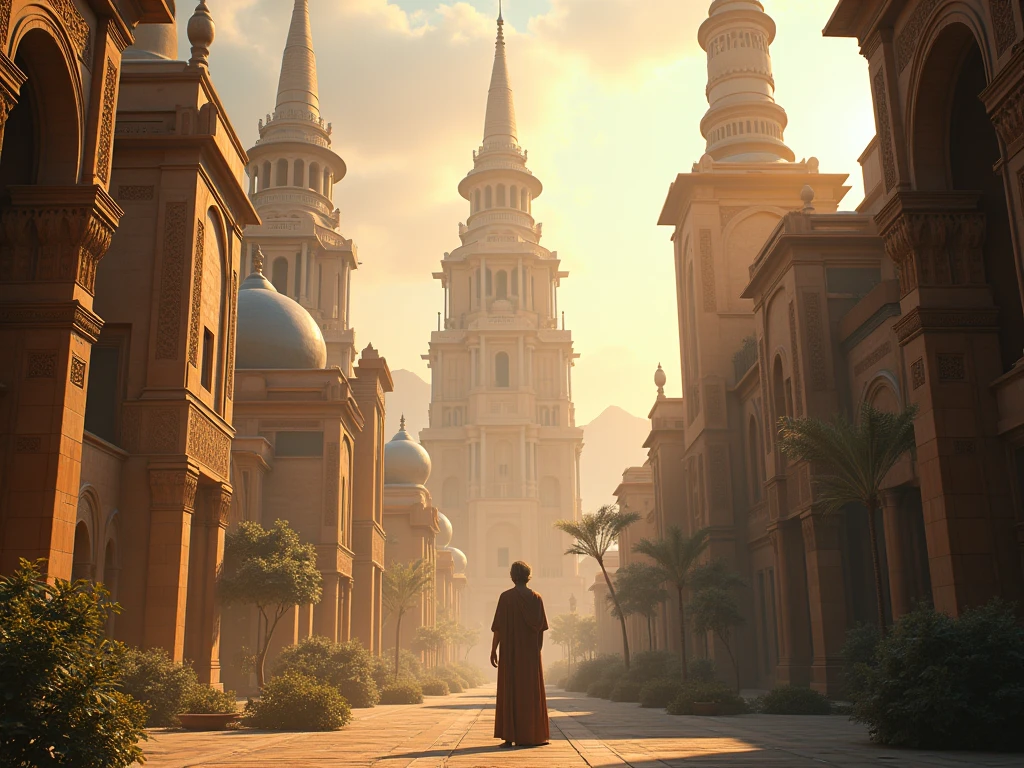 ruins in the background, with a group of many people standing around him and a middle-aged man, and wearing a white robe talking to people, biblical time, ultra HD, maximum quality, 8k, mega detailed --auto