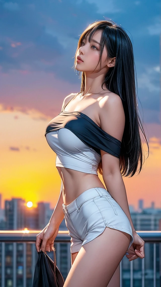 trends in the art station, trends on CGsociety, Convoluted, high detailing, Sharp Focus, Dramatic, Starry night sky, Tipha Lockhart in Final Fantasy, Tifa's Original Costume Final Fantasy 7, 25 years old, mature appearance, Mid Journey and realistic drawing art by Greg Rutkowski, sketch, masutepiece, Best Quality, Very detailed, 1womanl, A half body, Head to bust image scope, Portrait goals, up close shot, White tank top and black leather skirt, Standing position, Beautiful meticulous eyes, Cute face, Bust, Big Bossom, Beautiful meticulous face, White hair, (Plant illustration: 1.5), No exposure to pornography, Bigger breasts,