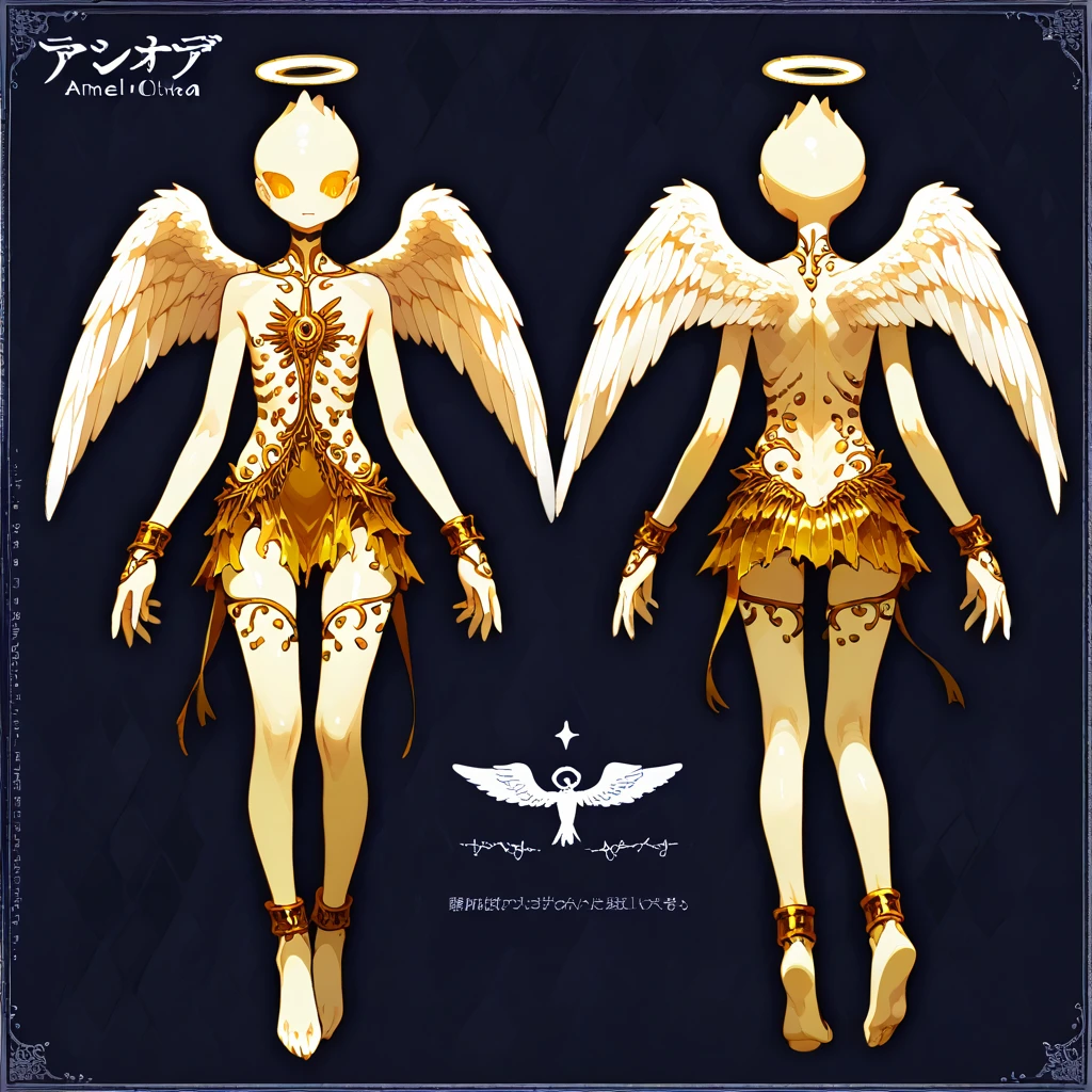 in yusuke murata style, Hold the pose, but draw with flat colors, cel shading, limited color palette and simplified lighting. sexy body divine being without face or clothes, angel wings and several eyes.