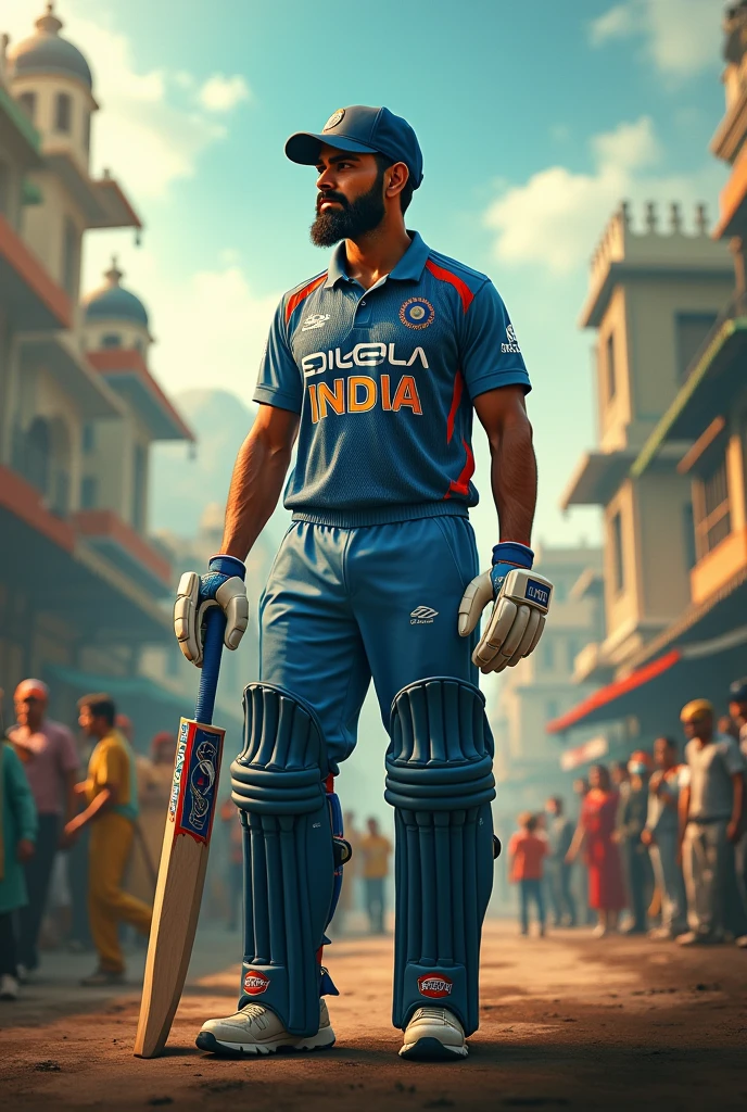 Big statue of Virat Kohli in India's icc t20 world cup 2024 jersey with gold medal and icc T20 World Cup trophy 2024
