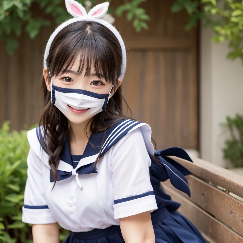 Photo quality,Masterpiece,Realistic,(14 year old cute Japanese girl:1.9),(Detailed young face:1.9),(Very embarrassed look:1.9),(Angle from below,Thin legs:1.9),(Wearing black Gothic Lolita fashion,Wear a black mask:1.9),(Posing to seduce men in the park,Inner thigh visible:1.9),((Droopy eyes:1.9)),((Body type of a 14 year old girl,Small Tits:1.9)),(Cute school girl hairstyle:1.9),((Skinny Legs)),Very pale skin,Show your forehead,Detailed body,Detailed hands,No makeup
