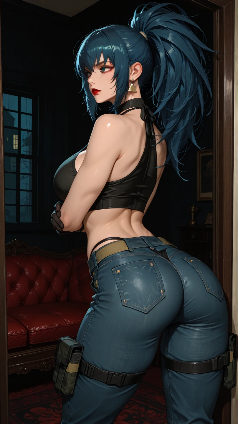 8K, Top Quality, Intricate Details, Ultra Detail, Ultra High Resolution, Masterpiece, close up shot, shot from behind, (Looking back), (full body: 1.1), Slender, Smile, (Makeup: 0.4), ,(( blue eyes, blue hair, bangs, long hair)), (Fluffy Eyes: 1.21), (()), 1girl, solo, 1 girl, (()), close up shot, , ((tall)), (((fit body))), (((slim face))), sharp face, ((walking pose)) ,(detailed face), sharp face, small lips, , ,(( ass up, butt cheek,)) ,, ,
((, )), , ((naked, nude, )), detailed face, detailed breast, large breast, huge breast, detailed ass , detail nipples ,, Narrow Waist, Skinny, tall , 190 cm tall, Muscular, Navel, Exposed Abdomen, Pointed Chest,, Beautiful girl with accentuated slender abs: 1.4, Six Pack Abs: 1.4, , Perfect Body, detail legs, (( dark background)), black background,