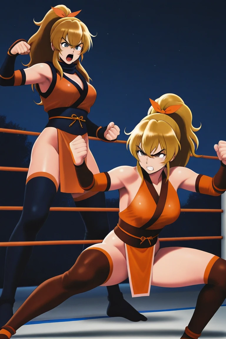 NSFW , In the Jungle , Jungle defense fight , Godzilla and supergirl , Fullbody shot , Female boxing Face to face, So huge breasts.