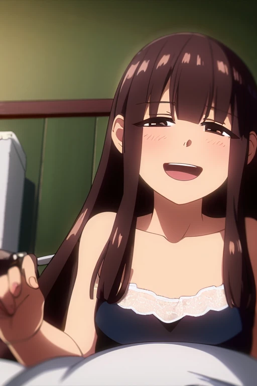 ((Highest Quality)), ((masterpiece)), (be familiar with), perfect face, indoor, bedroom, watching viewers,
One woman, Zelie ,
open your mouth, with an ecstatic expression, blush, smile,
small , flat chest, Young girl, lori, ren, girl,
long hair, long hair,
opening,