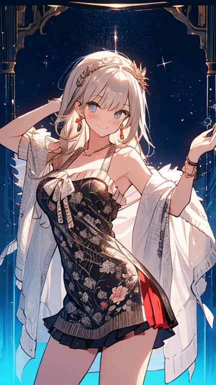 masterpiece, Highest quality, whole body, One girl, bangs, black choker, blush, bracelet, chest, choker, clothes The surrounding area waist, clavicle, Cowboy Shot, ear Earrings, Eyebrows visible through hair, Gradient Hair, Grin, fix, jewelry, Kogal, Long Hair, View Viewer, Earrings, Red eyes, ring, , smile, alone, street, null, cherry blossoms, petal,figure, (magazine:1.3), (cover-style:1.3), fashionable, woman, Vibrant, Pause, front, colorful, dynamic, background, element, have confidence, Performance, Holding, statement, accessories, Majestic, Coiled, The surrounding area, touch, scene, article, cover, bold, to attract attention, title, stylish, font, Catchy, Heading, big, impressive, Modern, trend, concentrated, fashion,((masterpiece)), Highest quality, Absurd, Super detailed, Holographic, Cowboy Shot, ダイナミックなPause, Golden Ratio, Very cute girl, Mature Girls, Very beautiful, Super beautiful asian girl with super beautiful purple eyes, Very beautiful white hair, Shiny skin, High Ponytail, nice and sexy body, Slim and delicate body, Perfect body, Cute Panties, Fox Headset, Get your picture taken in a cute alien spaceship,naked,Big Breasts,Sexy