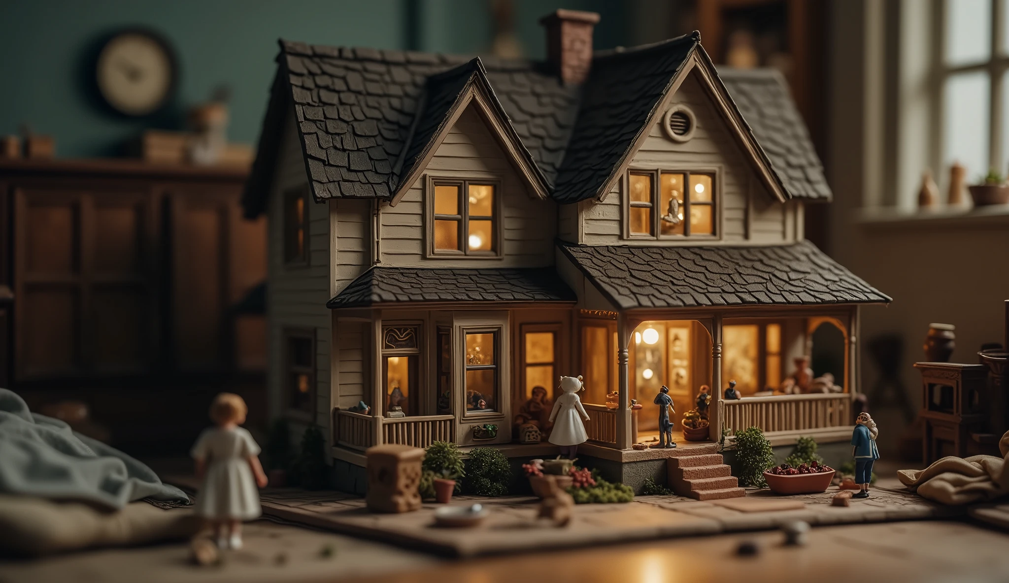 A cursed dollhouse is located in
A 's bedroom corner, yours
ominous-shaped miniature rooms
that remind us of the. Strange noises emanate
from inside, family's own house and those who dare
Peek inside they swear they can see
Movement between the small figures.