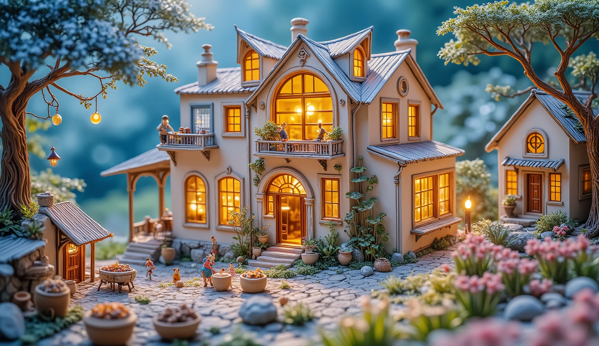picture a solarpunk settlement where the homes are built inside giant, hollowed-out wax figures of Persian cats. The settlement is adorned with bioluminescent plants and intricate carvings, creating a magical and sustainable environment. Capture the scene in a watercolor style, with soft pastel colors and delicate brushstrokes, inspired by the whimsical illustrations of Beatrix Potter and the mystical atmosphere of Irish folklore. Epic cinematic brilliant stunning intricate meticulously detailed dramatic atmospheric maximalist digital matte painting neo-impressionism expressionist style oil painting, smooth post-impressionist impasto acrylic painting, thick layers of colorful textured paint.
