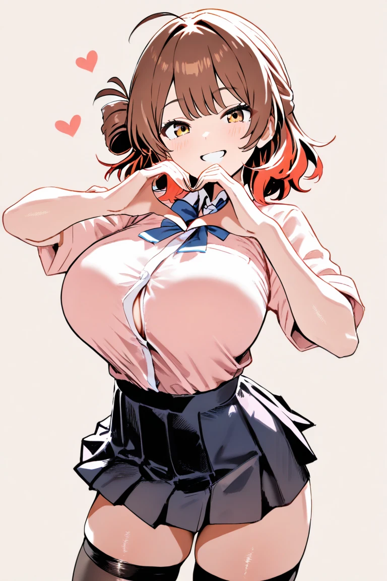 masterpiece, 4k, detailed, extreme detailed, hd, short hair, navel, nun, navel shown, short, cleavage, sexy stomach, legs exposed, thin waist, low-leg, bra, black lace bra, young adult, twinkling eyes, wide hips, thigh gap, pant zipper is down, enormous breasts, tomboy, hair bun, :3 face, hips forward, fat mons, heart shaped pupils, spoken hearts from their stomach, cameltoe, pregnant, bending over, big ass, covered clitoris, from behind, facing away, sheer dress, bare hips, stomach is jiggling, large round belly, heart shaped pupils, underbelly, enormous ass