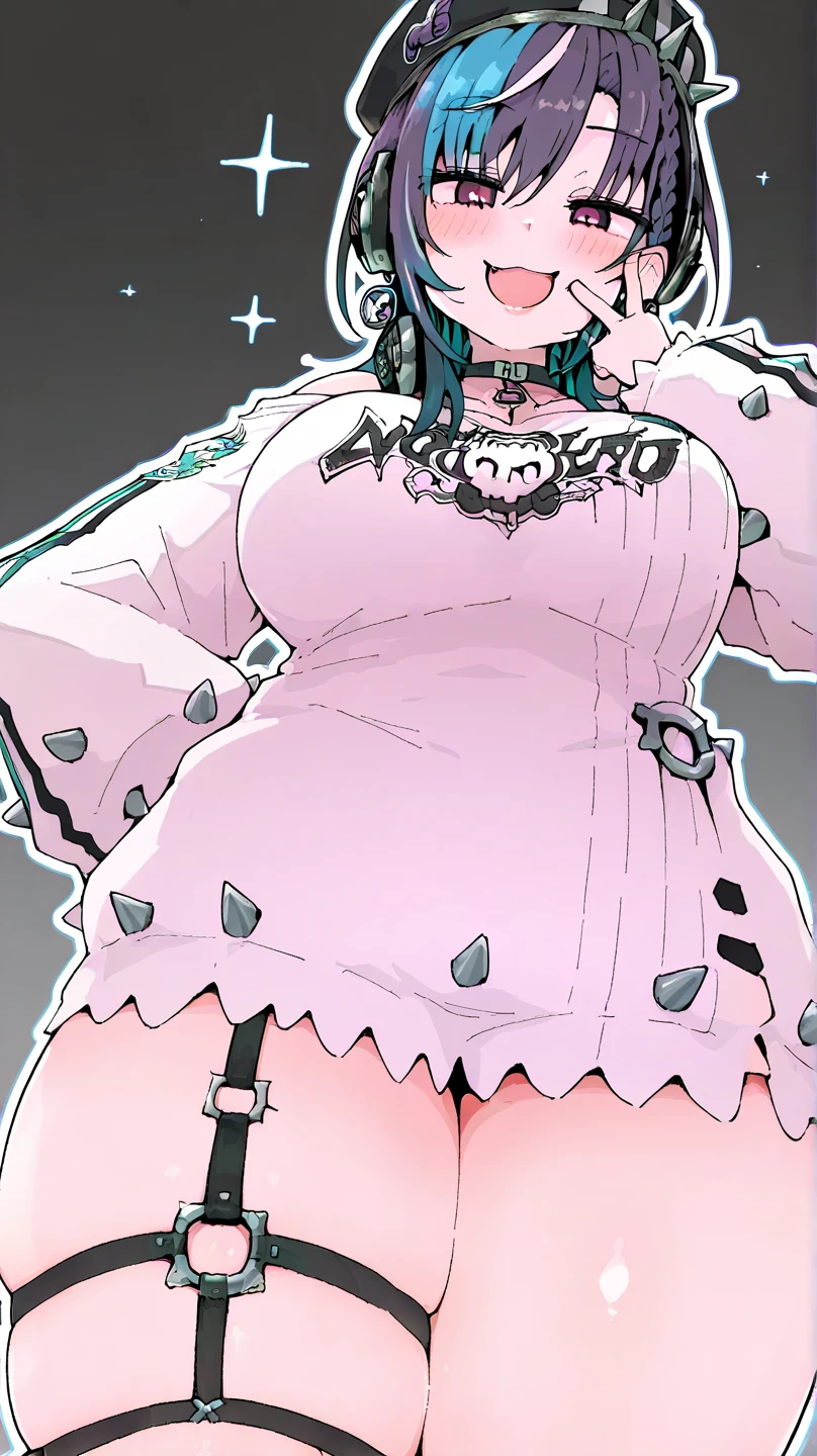 ( High quality , ultra detailed, careful with hand ), solo male, fat male, round belly, fat belly, large belly, ((tight shorts)), bulge, blushing, heart eyes, dark hair, sci-fi, cyberpunk clothes, jacket, medium length hair, arch bangs, male with fat ass and big thighs, belly focus, happy trail, moobs, round glasses, wobbly smile, possessive expression, pretty boy, chubby male, boots, exposed thighs, exposed belly, neon pink highlights, sweating, implied obsession, male yandere tag, pixiv, weight gain commission, male weight gain, fat fetish commission, deviantart, belly kink, anime style, weight gain on thighs and ass but mostly belly, ((large round fat belly)), shoulder length hair, cyberpunk bunny ears